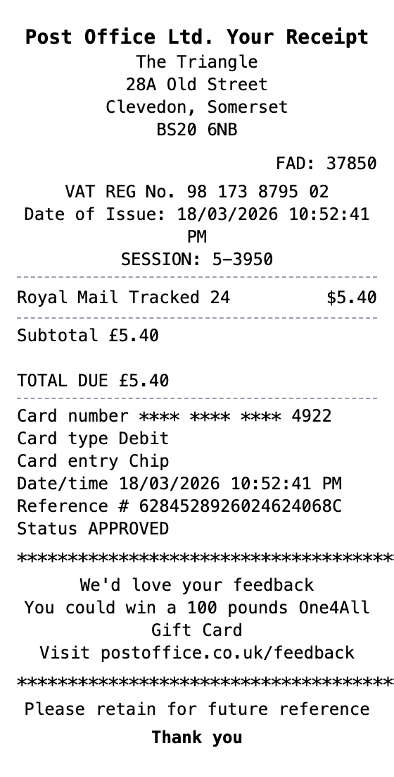 Royal Mail Receipt Generator | MakeMyReceipt | MakeMyReceipt